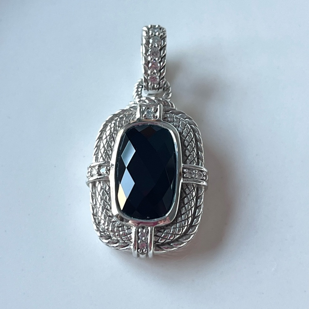 Judith Ripka Faceted Onyx Enhancer W/CZ Pendant